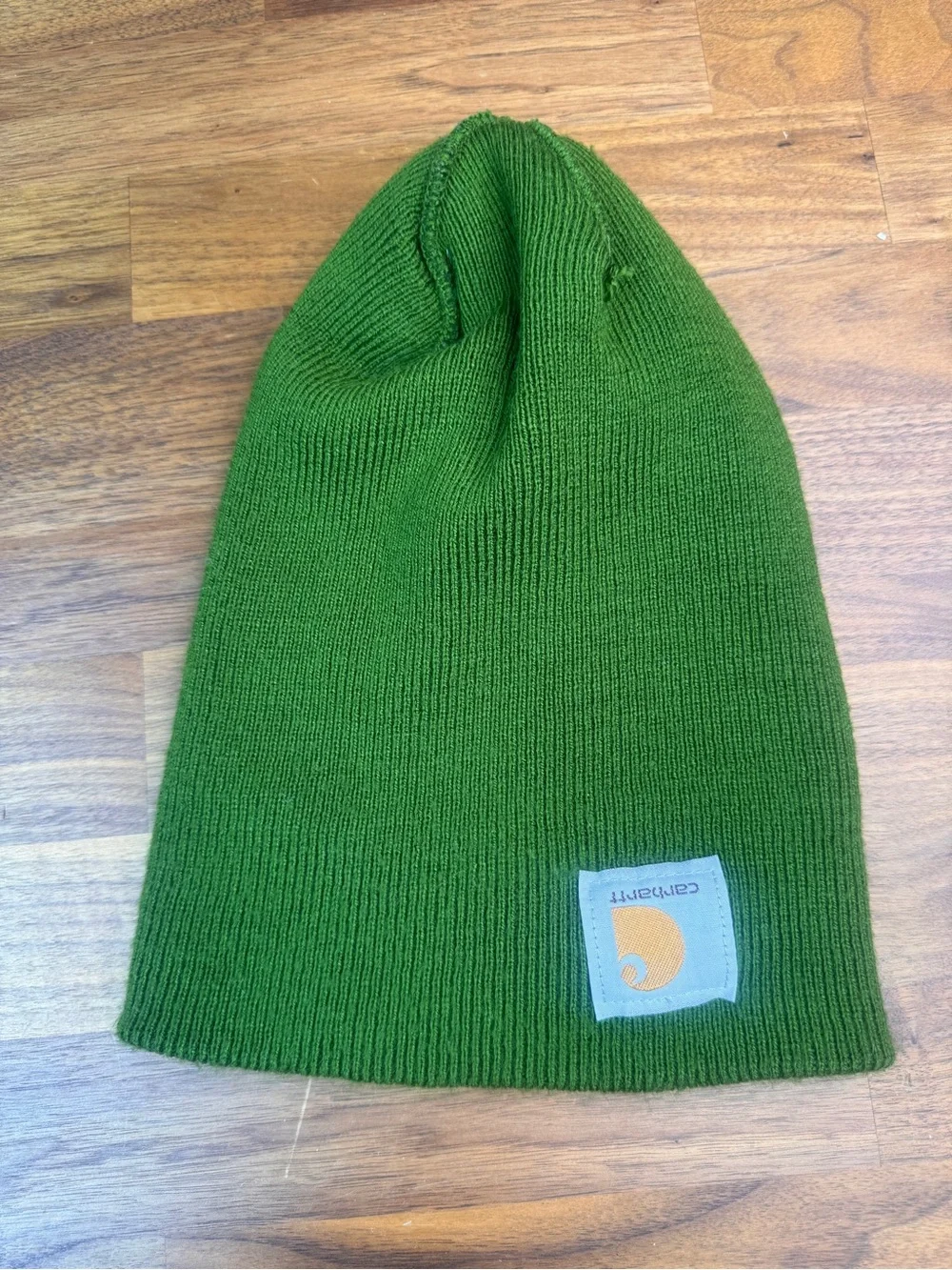 Carhartt Green Ribbed Cuffed Beanie with Logo Patch Original Mens